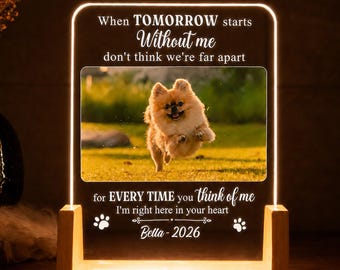 Personalized Pet Photo Memorial Night Light, Gifts For Loss Of Pet, When Tomorrow Starts Without Me, Dog Cat Memorial Lamp