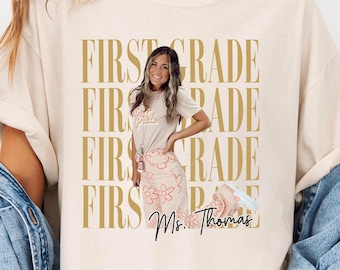 Camiseta personalizada para maestra de primer grado con foto – Regalos de agradecimiento para maestros, Camiseta del equipo de primer grado, Regalo para maestra de primer grado, Regreso a clases