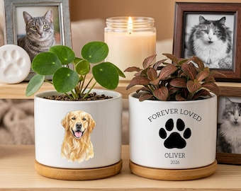 Personalized Dog Memorial Plant Pot, Custom Watercolor Pet Photo Flower Pot, Dog Loss Remembrance Gift, Loss of Pet Gift
