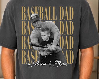 Custom Photo Baseball Dad Shirt, Personalized Name Vintage Graphic Tee, Game Day Tee, Father’s Day Gift for Baseball Daddy,Poppy, Grandpa