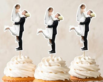 Custom Photo Wedding Cupcake Toppers, Wedding Bride &Groom Photo, Custom Photo Picks, Bridal Shower Decorations, Engagement Anniversary