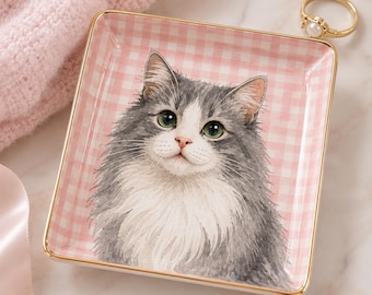 Custom Pet Portrait Ring Dish, Personalized Dog Cat Mom Jewelry Tray, Gift for Cat Lover
