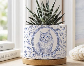 Personalized Pet Portrait Plant Pot, Custom Photo Cat Ceramic Planter Pot, Dog Cat Memorial Gifts