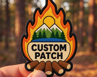Custom Embroidered Campfire Patch, Camping and Hiking Gift for Backpack, Personalized Shape (Iron On, Sew On, Hook & Loop)