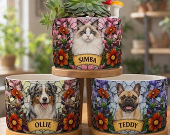 Personalized Pet Portrait Plant Pot, Custom Photo Dog Ceramic Planter Pot, Dog Cat Memorial Gifts