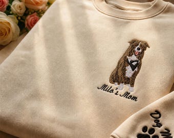 Custom Embroidered Dog Portrait Sweatshirt, Personalized Name Dog Photo Crewneck, Gift for Pet Lovers, Dog Face Hoodie with Name