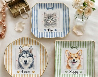 Custom Pet Portrait Watercolor Ring Dish, Personalized Dog Cat Mom Jewelry Tray, Gift for Dog Lover