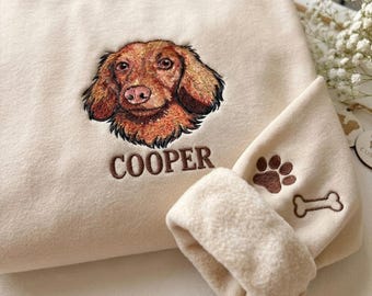 Custom Embroidered Dog Photo Sweatshirt, Personalized Dog Portrait Crewneck Sweater, Gift for Pet Lovers, Dog Face Shirt with Name