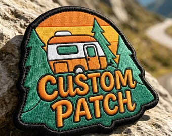 Custom Camping Embroidered Patch, RV Camper, Travel Trailer Badge, Camper Van Backpack, Personalized Shape (Iron On, Sew On, Hook & Loop)