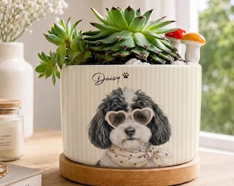 Personalized Dog Memorial Plant Pot, Custom Striped Pet Photo Flower Pot, Loss of Pet Gift