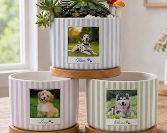 Personalized Dog Memorial Plant Pot, Custom Striped Pet Photo Flower Pot, Your were my favorite hello, Loss of Pet Gift