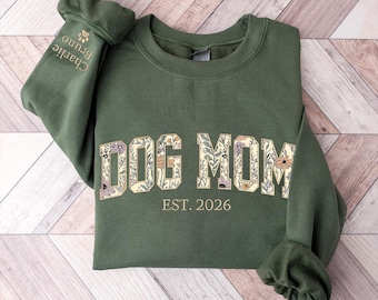 Personalized Floral Applique Dog Mom Sweatshirt, Custom Embroidered Sweater, Pet Lover Gifts, Gift for Dog Mama