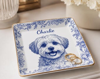 Custom Pet Portrait Ring Dish, Personalized Dog Cat Mom Jewelry Tray, Gift for Dog Lover