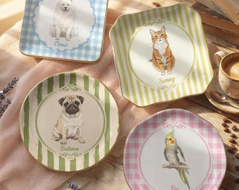 Custom Pet Portrait Watercolor Ring Dish, Personalized Dog Cat Mom Jewelry Tray, Gift for Dog Lover