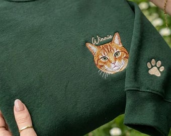 Custom Embroidered Pet Photo Sweatshirt, Personalized Dog Cat Portrait Crewneck Sweater, Gift for Pet Lovers, Pet Face Shirt with Name