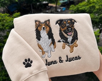 Custom Embroidered Dog Photo Sweatshirt, Personalized Name Dog Portrait Crewneck Sweater, Gift for Pet Lovers, Dog Face Shirt with Name
