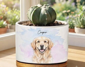 Personalized Pet Portrait Plant Pot, Custom Photo Dog Ceramic Planter Pot, Dog Cat Memorial Gifts