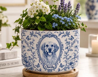 Personalized Pet Portrait Memorial Plant Pot, Custom Photo Dog Ceramic Planter, Dog Mom Gift, Loss of Pet Gift, Pet Lover Gift