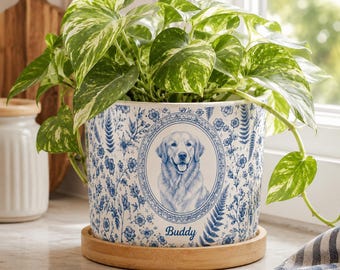 Personalized Pet Portrait Plant Pot, Custom Photo Dog Ceramic Planter Pot, Dog Cat Memorial Gifts