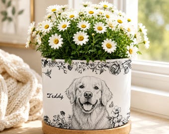 Personalized Pet Portrait Memorial Plant Pot, Custom Photo Dog Ceramic Planter, Dog Mom Gift, Loss of Pet Gift, Pet Lover Gift