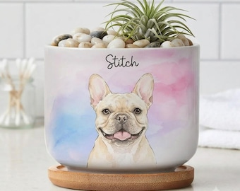 Personalized Pet Portrait Plant Pot, Custom Photo Dog Ceramic Planter Pot, Dog Cat Memorial Gifts