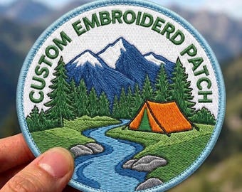 Custom Embroidered Camping Patch, Camp Badge Gift for Backpack, Personalized Shape (Iron On, Sew On, Hook & Loop)