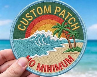 Custom Beach Embroidered Patch, Tropical Palm Tree Badge Gift for Backpack, Personalized Shape (Iron On, Sew On, Hook & Loop)