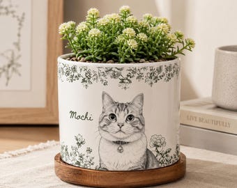Personalized Pet Portrait Memorial Plant Pot, Custom Photo Cat Ceramic Planter, Dog Mom Gift, Loss of Pet Gift, Pet Lover Gift