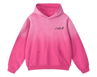 Sudadera con capucha extragrande con efecto degradado: Coraje, Fuerza, Sudadera gráfica rosa desteñida por el sol
