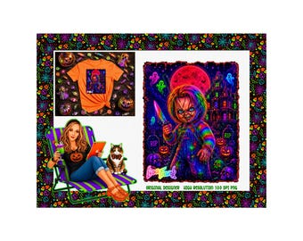 Póster de Chucky neón y Lisa Frank (PNG de alta resolución)