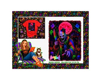 Póster de Neon Terrifier de Lisa Frank (PNG de alta resolución)