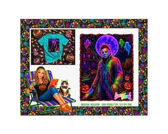 Póster neón de Halloween de Lisa Frank (PNG de alta resolución)