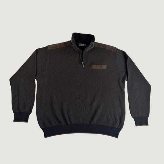 Vintage Marcello Italy Merino Wool Blend Quarter Zip Sweater Brown Mens XL