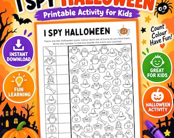 I Spy Halloween Counting Practice Worksheet For Kids - Math Activity For Preschool (Printable)