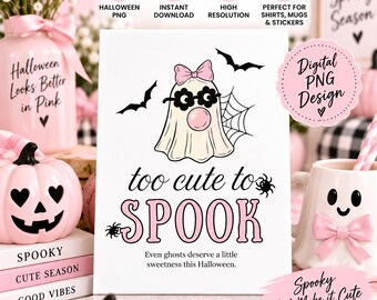 To Spook Gray Ghost PNG, Pink Halloween Sublimation Design (Digital Download)