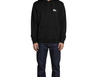 Sudadera con capucha STUSSY negra estilo streetwear – Sudadera con capucha extragrande con estampado gráfico en la parte delantera y trasera – Sudadera informal de moda urbana