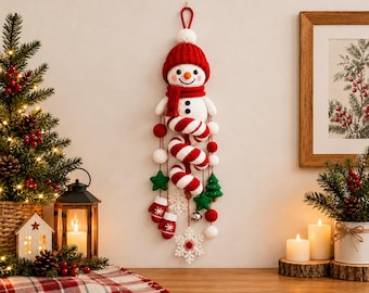 Crochet Snowman Pattern PDF Hanging Snowman Wall Decor Pattern Amigurumi Christmas Decor Pattern Candy Cane Spiral PDF Digital Download