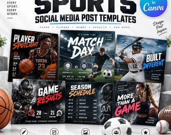 Editable Sports Social Media Canva Templates - Game Day Posts for Teams & Athletes