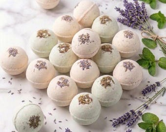 Bath Bomb Set, Aromatherapy Essential Oils | Eucalyptus Mint, Bergamot Evergreen Lavender | Spa-Quality Handmade