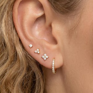 18K Gold Filled CZ Earrings Set Dainty Stud & Huggie Hoop Earrings Minimalist Ear Stack Cartilage Helix Jewelry Gift for Her