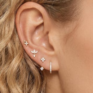 18K Gold Filled CZ Earrings Set 4PCS Multi Style Stud and Huggie Hoop Earrings Dainty Cartilage Helix Ear Stack Minimalist Gift for Her