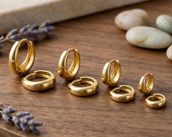 Paar 18K gold filled knuffelringen, dikke gouden hoepels, kleine dikke gouden hoepels, kleine helixkraakbeenring, minimalistische stapel oorbellen