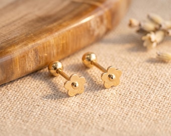 18 kt gold filled bloemstekers, kleine madeliefje schroefoorbellen, sierlijke gouden kraakbeenpiercing, minimalistische bloementragussieraden