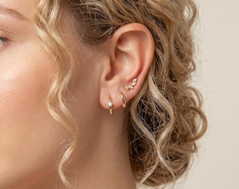 18K gold filled CZ oorbellen set driedelige Huggie Hoop en Stud Oorbellen sierlijke kraakbeen Helix Ear Stack minimalistisch cadeau voor haar
