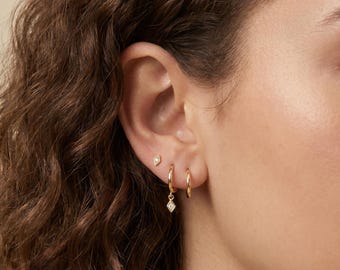 18K gold filled CZ oorbellen set Huggie Hoop en Diamond Shape Stud Drop sierlijke kraakbeen Helix Ear Stack minimalistische sieraden cadeau voor haar