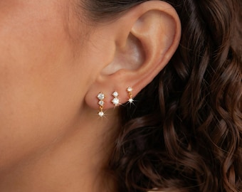 18K gold filled clusteroorbellen, sierlijke cascade-stekers, ronde kristallen druppelringen, sprankelende oorstapel, multi-piercing set, modern cadeau-idee