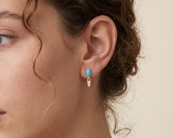 18 kt gold filled turkoois oorbellen, marquise edelsteen hangoorbellen, sierlijke boho drop-oorbellen, vintage CZ kraakbeenpiercing