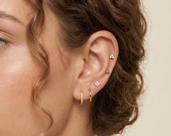 18K Gold Filled Earrings Set CZ Stud Hoop Earrings Dainty Huggie Hoops Minimalist Ear Stack Cartilage Helix Jewelry Gift for Her