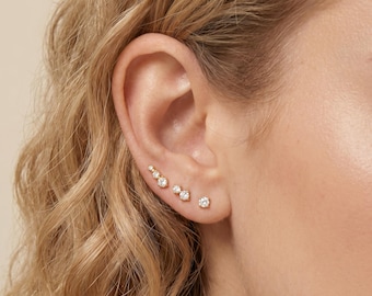 18K Gold Filled CZ-oorbellen set drie stenen en solitaire sierlijke minimalistische kraakbeen Helix alledaagse sieraden cadeau voor haar