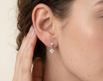 18 kt gold filled klaver oorbellen | Sierlijke bloemstekers met bloemen | Kristallen bloemensieraden | Elegante bruidsoorbellen | Cadeau voor haar